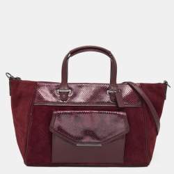 Coach Burgundy Suede and Python Effect Leather Tote