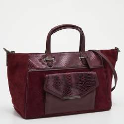 Coach Burgundy Suede and Python Effect Leather Tote