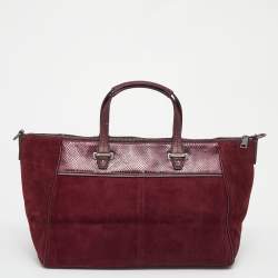 Coach Burgundy Suede and Python Effect Leather Tote