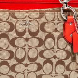 Coach Beige/Red Signature Canvas And Leather Christie Carryall Satchel