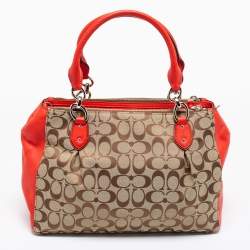 Coach Beige/Red Signature Canvas And Leather Christie Carryall Satchel