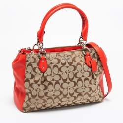 Coach Beige/Red Signature Canvas And Leather Christie Carryall Satchel