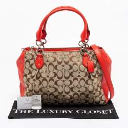 Coach Beige/Red Signature Canvas And Leather Christie Carryall Satchel