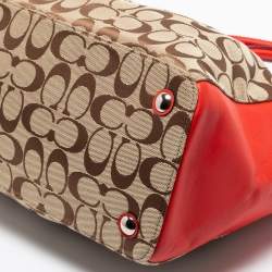 Coach Beige/Red Signature Canvas And Leather Christie Carryall Satchel