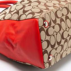 Coach Beige/Red Signature Canvas And Leather Christie Carryall Satchel