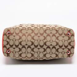 Coach Beige/Red Signature Canvas And Leather Christie Carryall Satchel