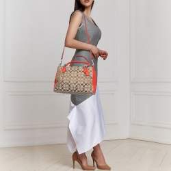 Coach Beige/Red Signature Canvas And Leather Christie Carryall Satchel