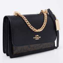 Pre Owned Coach Black/Brown Signature Coated Canvas And Leather Klare Crossbody Bag
