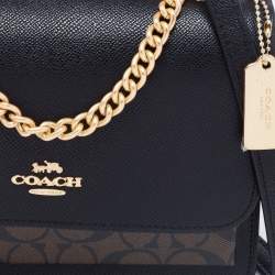Pre Owned Coach Black/Brown Signature Coated Canvas And Leather Klare Crossbody Bag