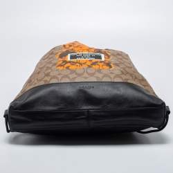 Pre Owned Coach Brown/Black Leather And Signature Coated Canvas City Backpack