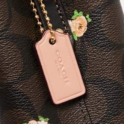 Pre Owned Coach Brown Signature Coated Canvas and Leather Mini Vintage Rose Print Town Bucket Bag