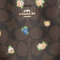 Pre Owned Coach Brown Signature Coated Canvas and Leather Mini Vintage Rose Print Town Bucket Bag
