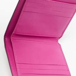 Pre Owned Coach Pink/brown Signature Coated Canvas and Leather Flap Compact Wallet