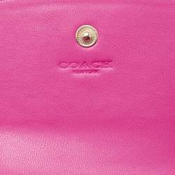 Pre Owned Coach Pink/brown Signature Coated Canvas and Leather Flap Compact Wallet