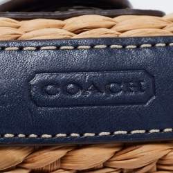 Coach Two Tone Blue Straw and Leather Turnlock Clutch