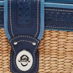 Coach Two Tone Blue Straw and Leather Turnlock Clutch