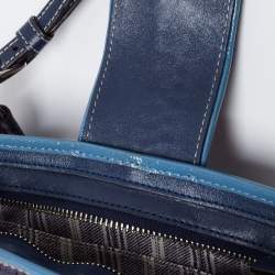 Coach Two Tone Blue Straw and Leather Turnlock Clutch