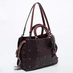 Pre Owned Coach Brown Leather Embellished Tote