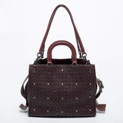 Pre Owned Coach Brown Leather Embellished Tote