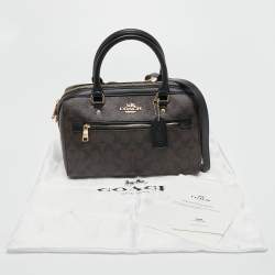 Pre Owned Coach Black Signature Coated Canvas and Leather Rowan Satchel
