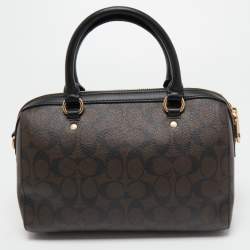 Pre Owned Coach Black Signature Coated Canvas and Leather Rowan Satchel