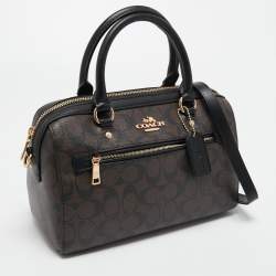 Pre Owned Coach Black Signature Coated Canvas and Leather Rowan Satchel