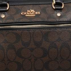 Pre Owned Coach Black Signature Coated Canvas and Leather Rowan Satchel
