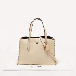 Coach Beige/Tan Leather Whipstitch Charlie Carryall Tote