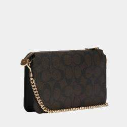 Coach Brown / Black Canvas and Leather Poppy Crossbody with Card Case Bag