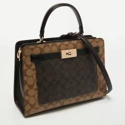 Coach Black/Brown Signature Coated Canvas and Leather Lane Top Handle Bag