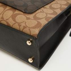 Coach Black/Brown Signature Coated Canvas and Leather Lane Top Handle Bag