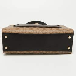 Coach Black/Brown Signature Coated Canvas and Leather Lane Top Handle Bag