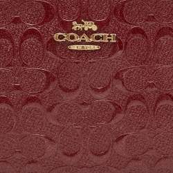Pre Owned Coach Red Signature Debossed Patent Leather Zip Wristlet Pouch