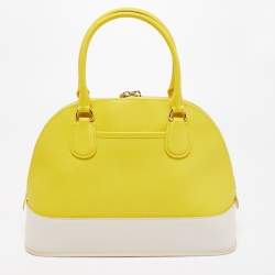 Pre Owned Coach Yellow/White Leather Medium Cora Dome Satchel