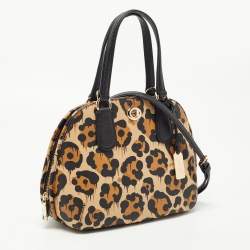 Pre Owned Coach Brown/Black Leopard Print Leather Prince Street Satchel