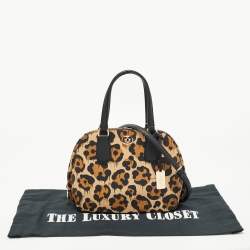 Pre Owned Coach Brown/Black Leopard Print Leather Prince Street Satchel