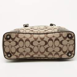 Pre Owned Coach Dark Brown/Beige Signature Canvas and Leather Hampton Tote
