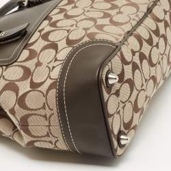 Pre Owned Coach Dark Brown/Beige Signature Canvas and Leather Hampton Tote