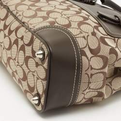 Pre Owned Coach Dark Brown/Beige Signature Canvas and Leather Hampton Tote