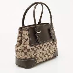 Pre Owned Coach Dark Brown/Beige Signature Canvas and Leather Hampton Tote