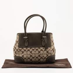 Pre Owned Coach Dark Brown/Beige Signature Canvas and Leather Hampton Tote