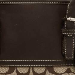 Pre Owned Coach Dark Brown/Beige Signature Canvas and Leather Hampton Tote