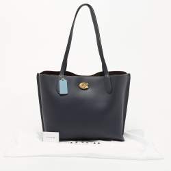Pre Owned Coach Navy Blue Leather Willow Tote