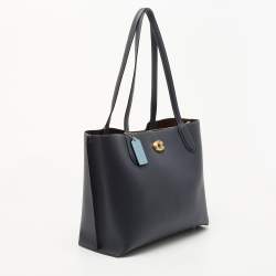 Pre Owned Coach Navy Blue Leather Willow Tote