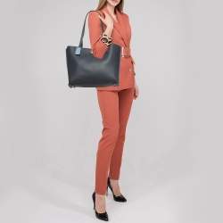 Pre Owned Coach Navy Blue Leather Willow Tote