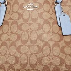 Pre Owned Coach Light Blue/Beige Signature Coated Canvas and Leather Tatum Caryall Tote