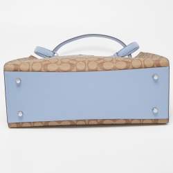Pre Owned Coach Light Blue/Beige Signature Coated Canvas and Leather Tatum Caryall Tote