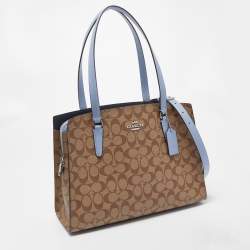 Pre Owned Coach Light Blue/Beige Signature Coated Canvas and Leather Tatum Caryall Tote