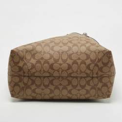 Pre Owned Coach Beige/Purple Signature Coated Canvas and Leather City Tote