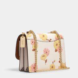 مملوكة مسبقًا Coach Gold / Beige Leather Klare Floral Print Crossbody Bag
